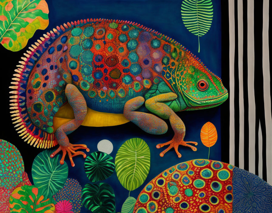 Colorful Chameleon with Intricate Patterns on Dark Background