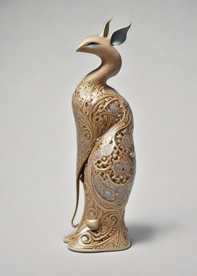 Gold-Toned Peacock-Inspired Decorative Figure with Jeweled Embellishments