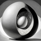 Concentric Oval Abstract Art in Grayscale with Intricate Patterns