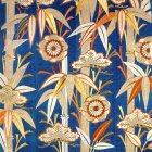 Detailed Botanical Illustration: Orange and Yellow Flowers with Dandelions on Blue Background