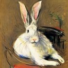 White Rabbit Oil Painting on Warm Earthy Background