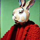 Surreal humanoid rabbit illustration with intricate patterns in red robe