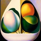 Abstract Surrealist Fruit Bowl Painting with Pear, Apple, and Peach