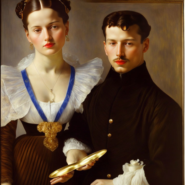 Victorian-era couple portrait in white and black attire