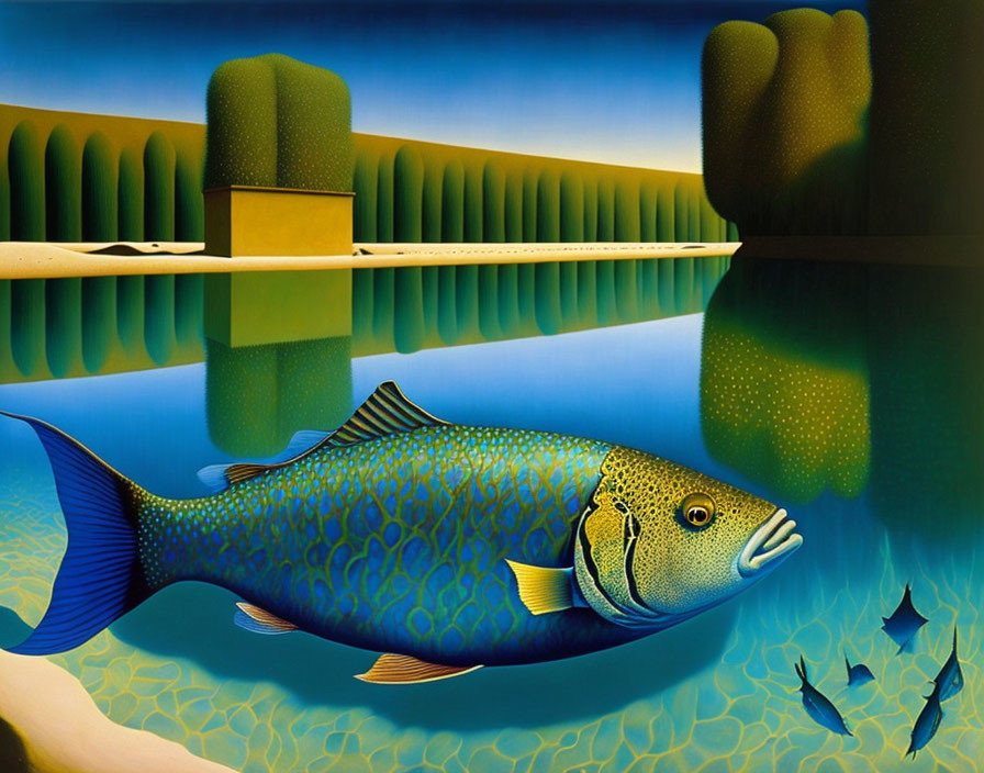 Colorful Fish Swimming in Surreal Underwater Landscape