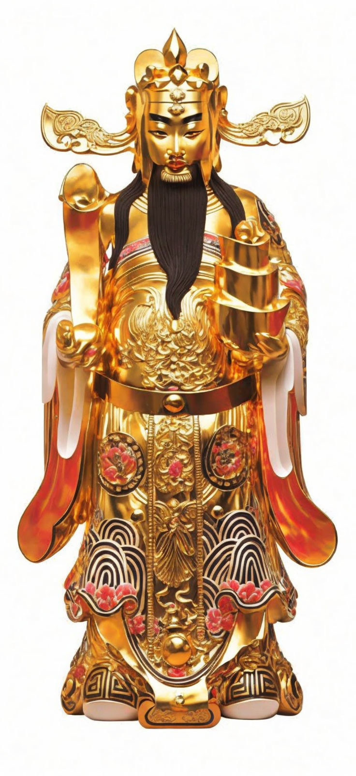 Golden Chinese Deity Statue with Ornate Details and Flowing Robes