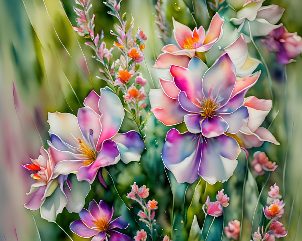 Assorted Flowers Painting with Pink and White Blossoms