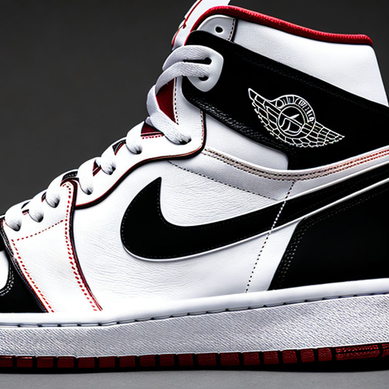 Classic Black, White, and Red High-Top Sneaker with Iconic Branding