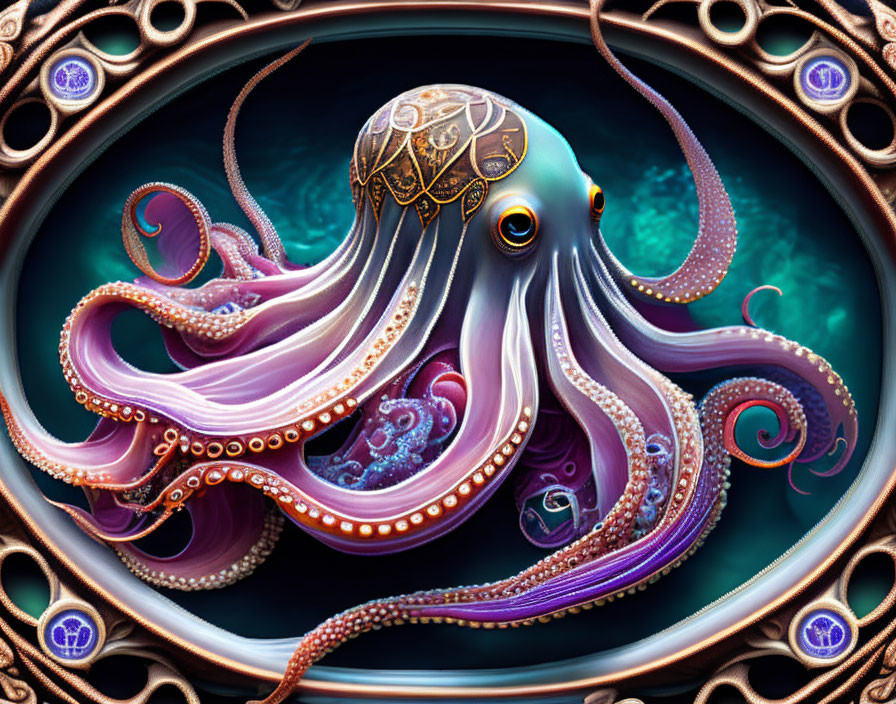 Colorful Octopus Artwork in Ornate Oceanic Frame