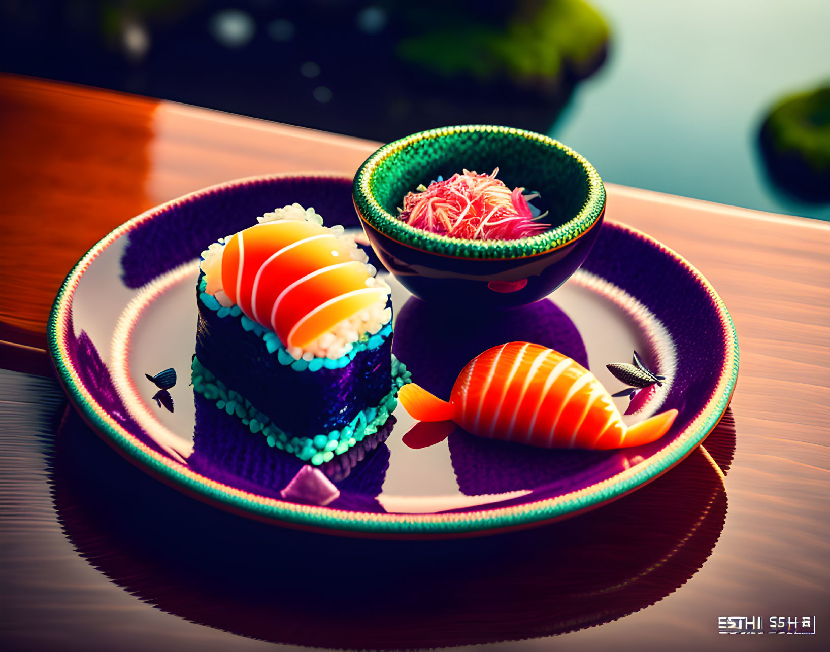 Colorful Digital Artwork of Whimsical Sushi Arrangement