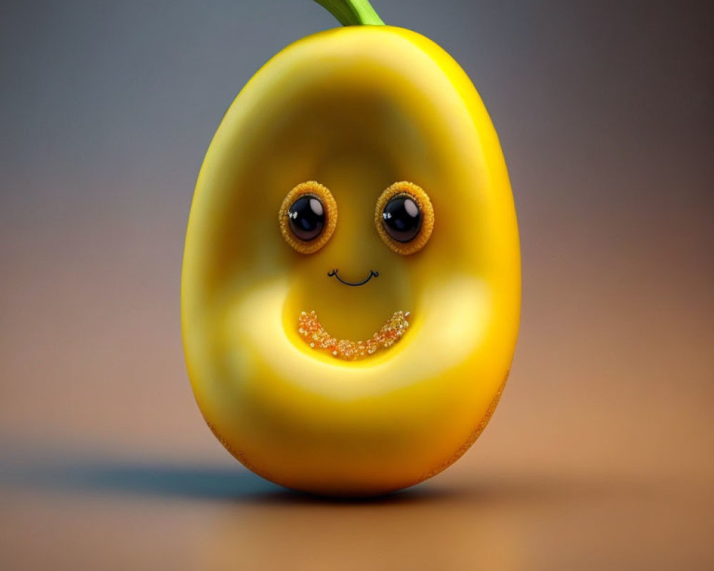 Yellow Fruit with Sparkly Eyes and Glittering Smile on Soft-focus Background