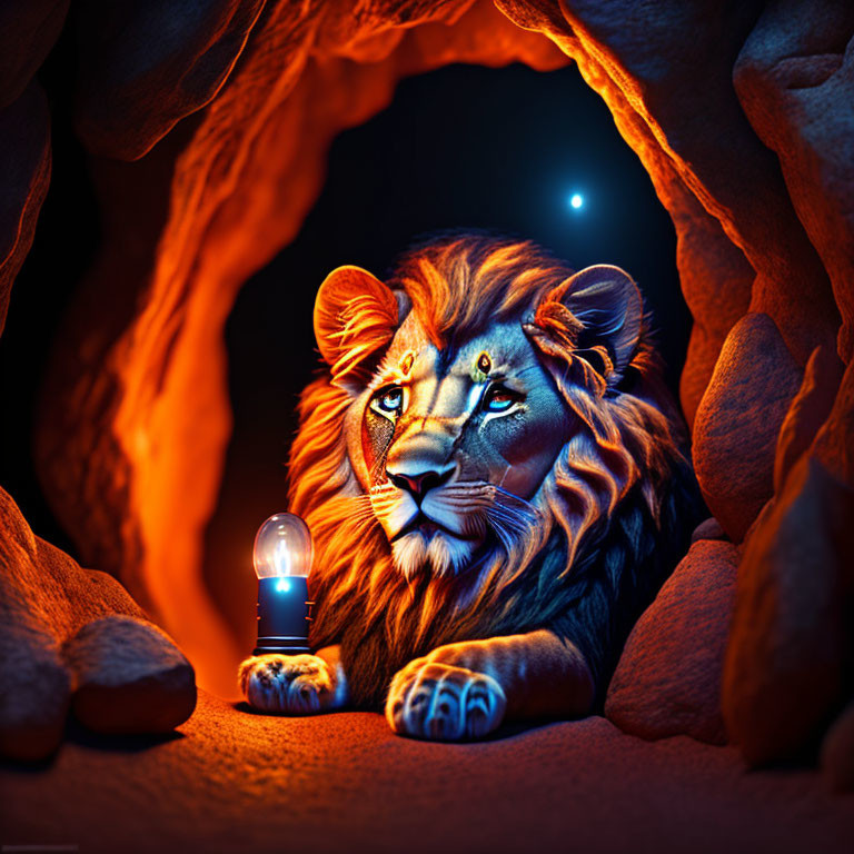 Lion in cave