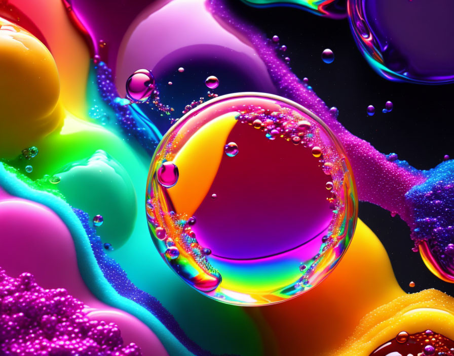 Colorful Reflective Bubbles on Multicolored Backdrop