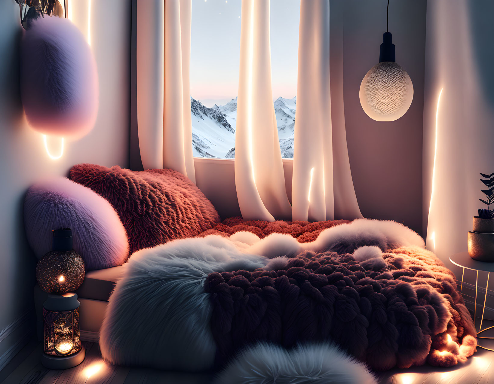 Cozy Bedroom with Plush Bedding and Mountain View