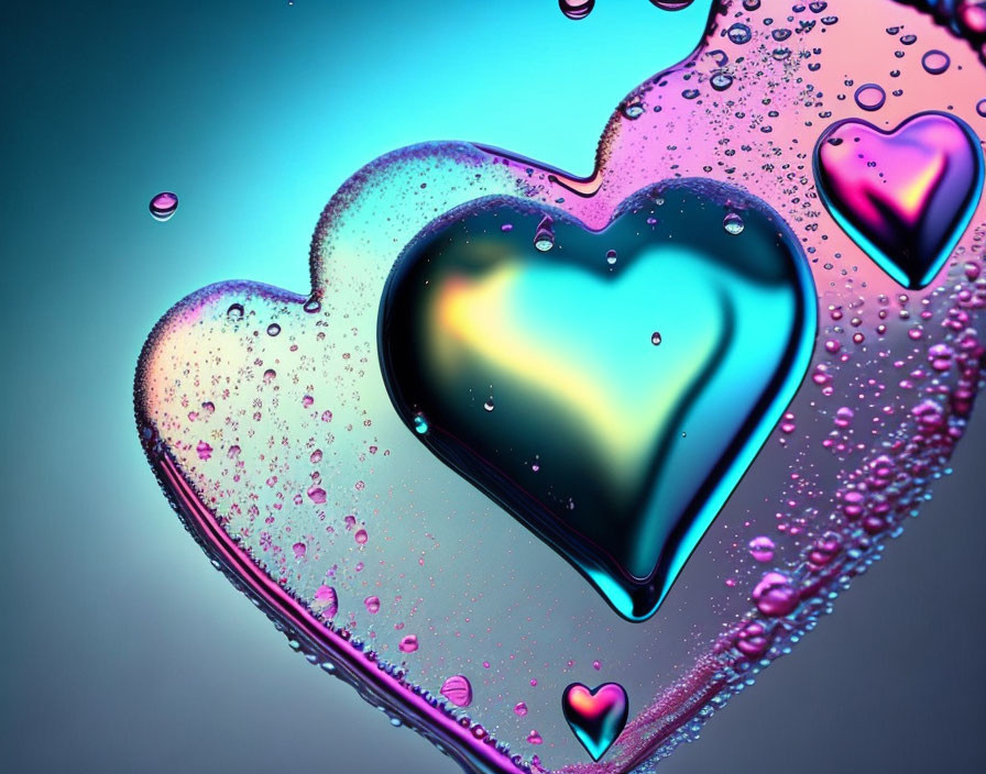 Colorful Heart-shaped Bubble with Hearts Inside on Gradient Background