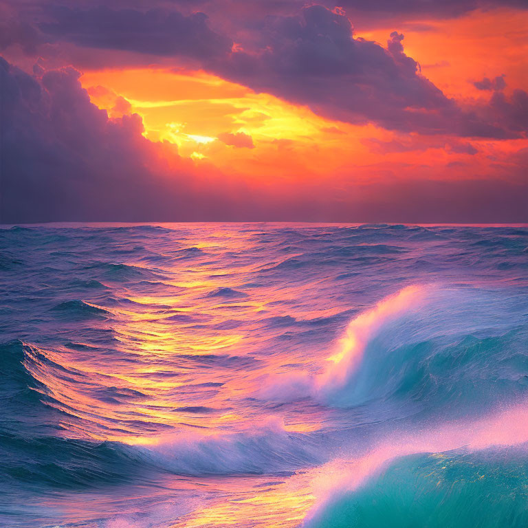 Colorful Ocean Sunset with Radiant Sky Reflections