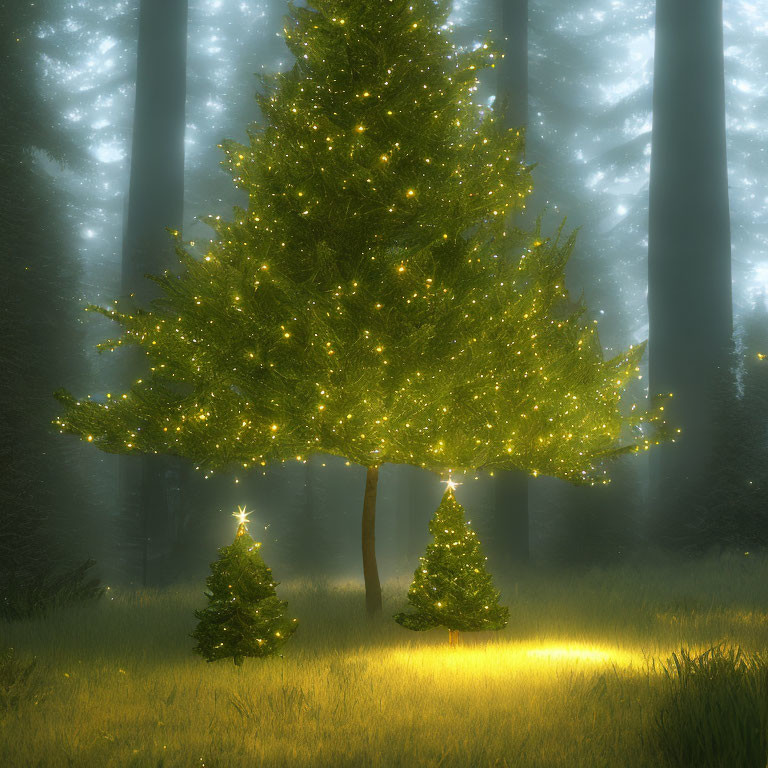 Enchanting Christmas forest with sparkling trees