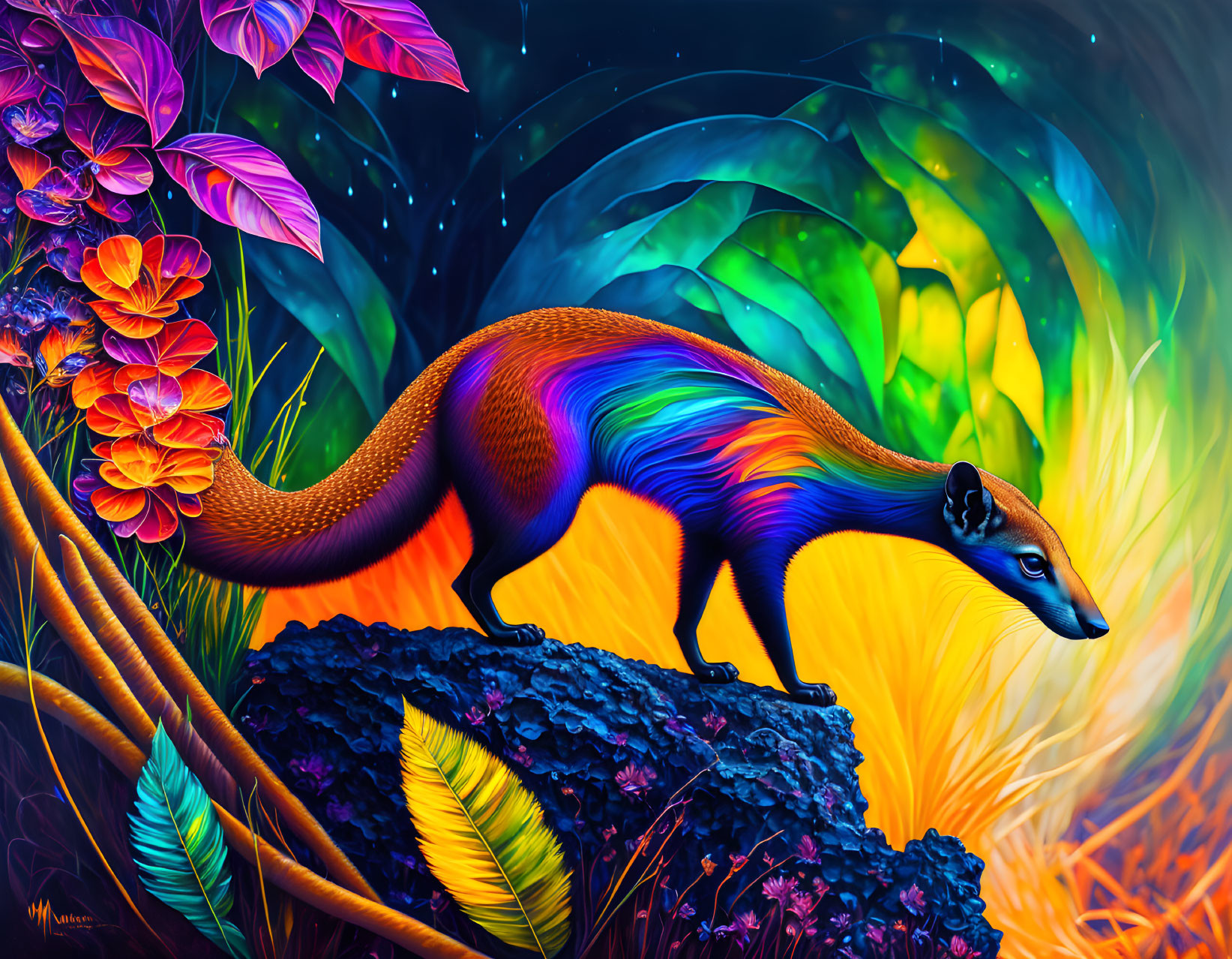 Colorful Stylized Weasel-Like Creature in Vibrant Digital Art