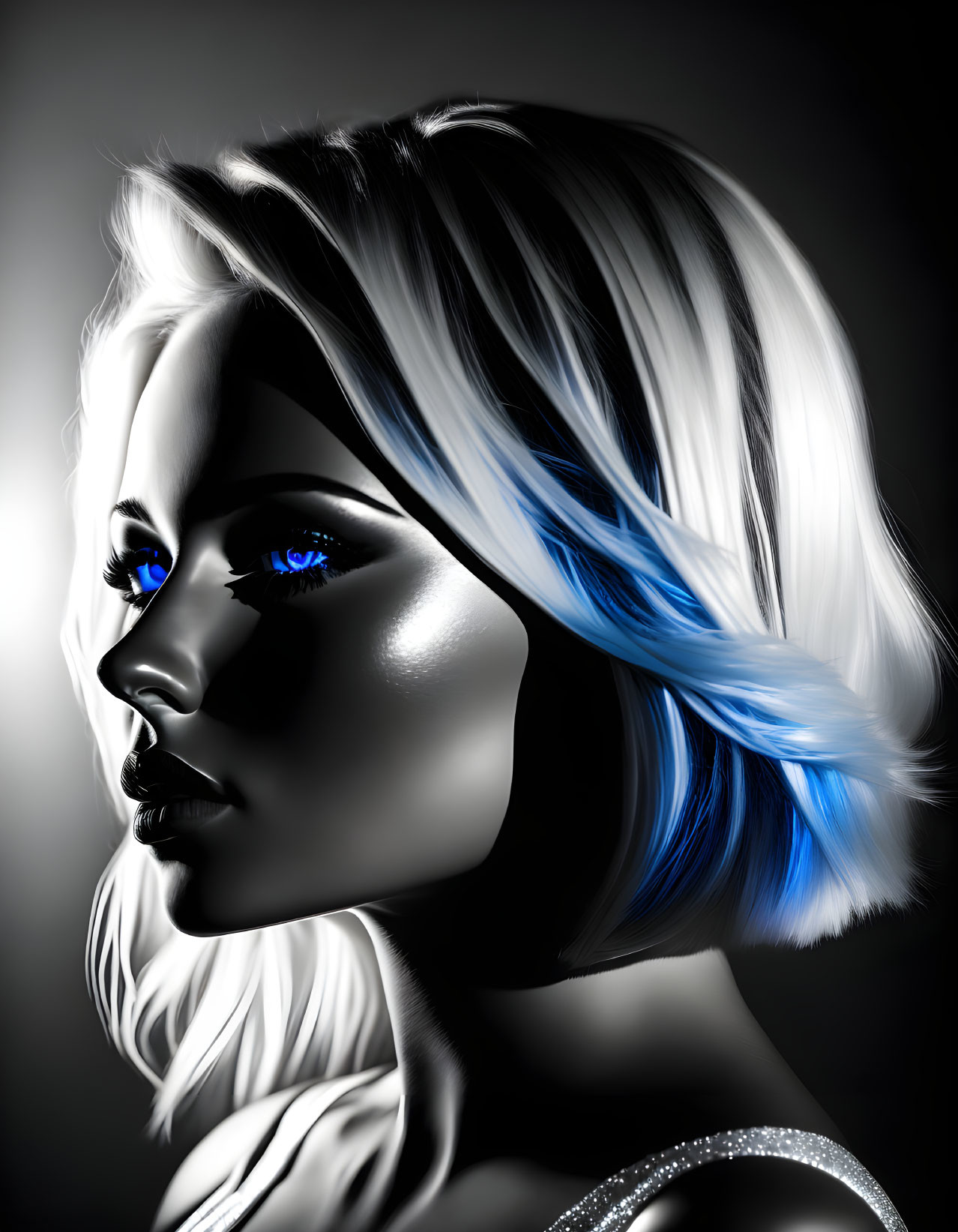 Woman with Blue Eyes and Platinum Blond Hair in Digital Art