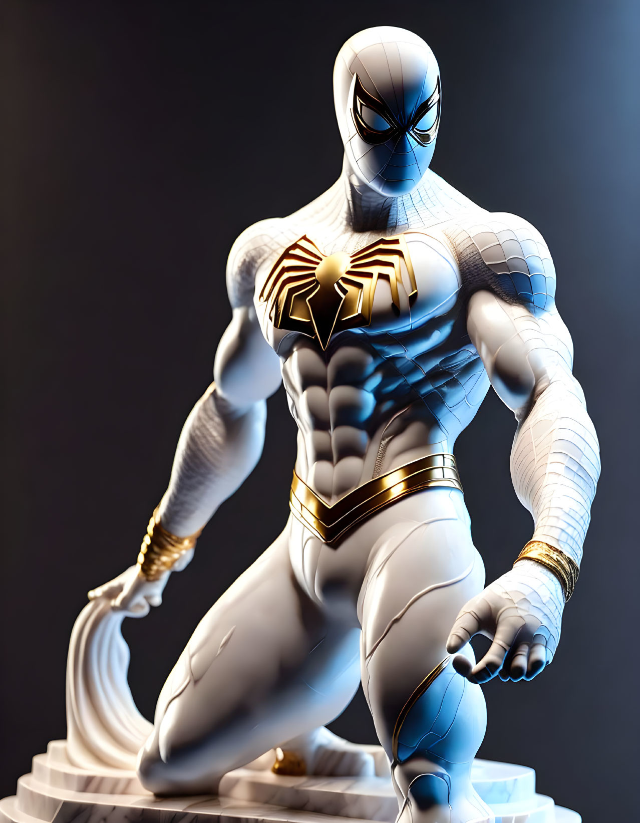 Detailed Spider-Man Figure in White & Black Suit with Gold Accents