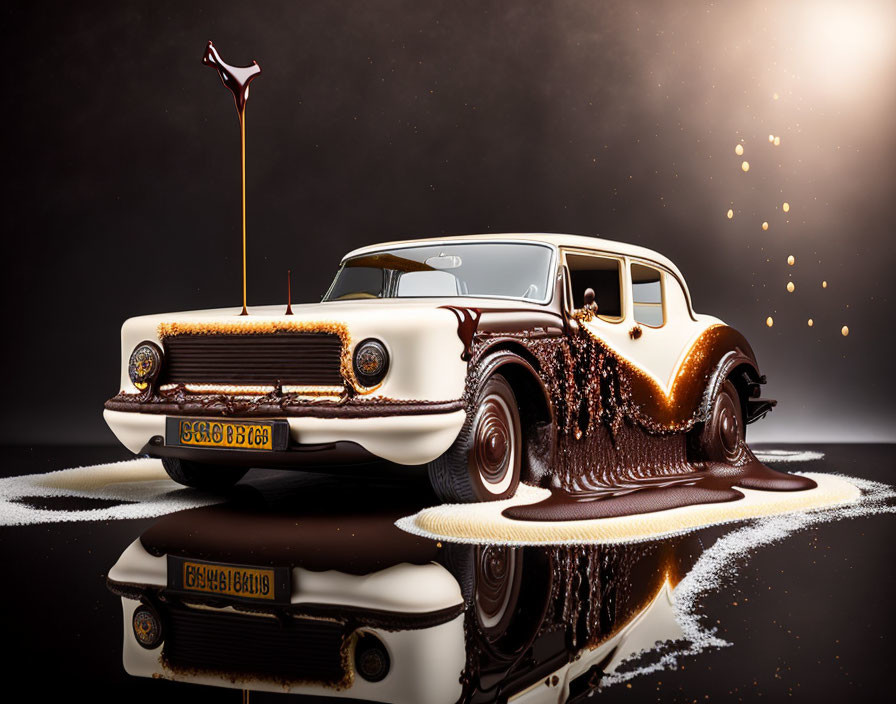 Vintage Car Covered in Flowing Chocolate Creates Unique, Reflective Look