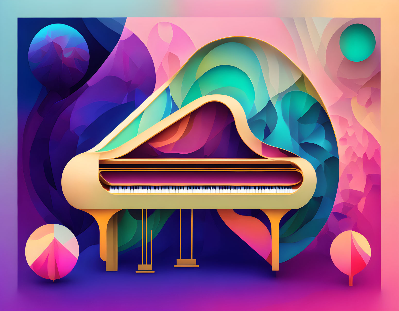 Colorful Abstract Grand Piano Artwork with Vibrant Digital Design