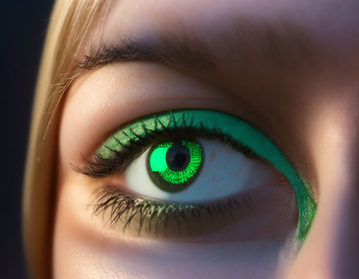 Detailed Green Eye with Iris Patterns and Long Eyelashes