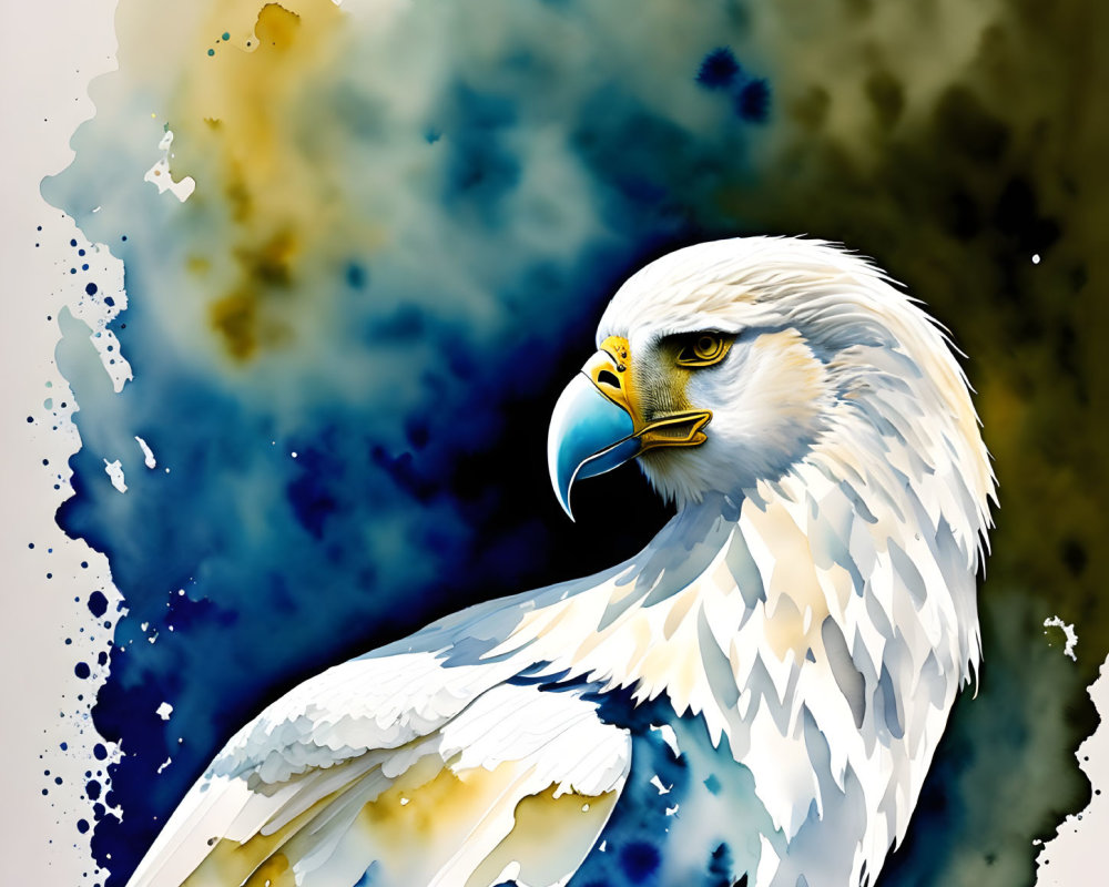 Detailed Bald Eagle Head Illustration on Watercolor Background