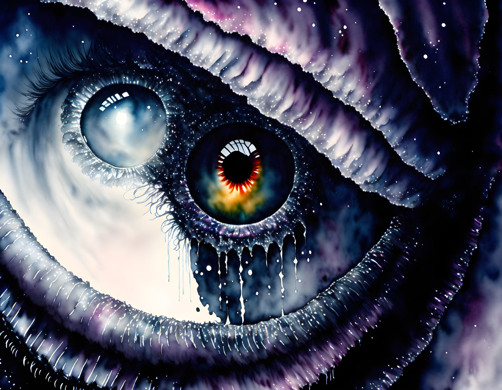 Surreal cosmic nebula eyes illustration with vibrant colors