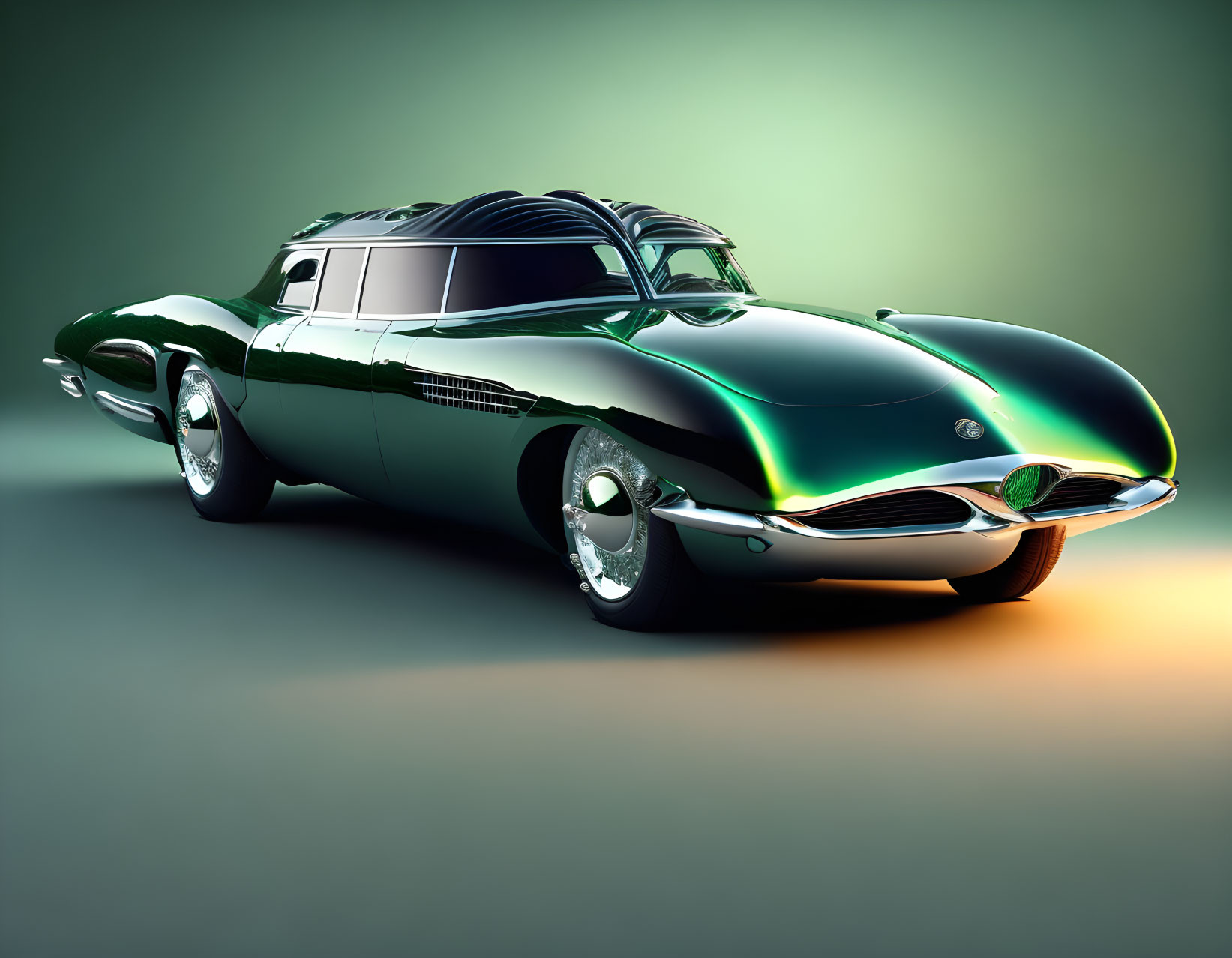 Classic Green Car with Prominent Front Grill on Gradient Background