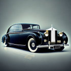 Vintage Luxury Car with Dark Paint, Chrome Grille, Round Headlights, and Whitewall T