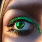 Detailed Green Eye with Iris Patterns and Long Eyelashes