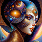 Surreal Artwork: Woman's Face with Cosmic Elements