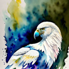 Detailed Bald Eagle Head Illustration on Watercolor Background