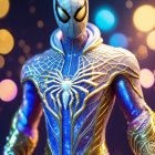 Detailed Close-Up of Intricate Spider-Man Costume with Glowing Patterns