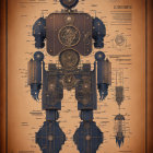 Detailed Vintage-Style Blueprint of Robotic Figure on Textured Background