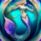 Colorful mermaid illustration with intricate tail in underwater scene