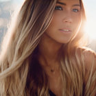 Blonde woman portrait with long hair and warm backlight