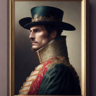 Historical military attire portrait with gold frame