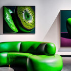 Contemporary Room with Green Sculptural Sofa & Kiwi Fruit Art Pieces