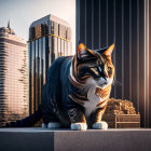 Enormous Tabby Cats Resting in Cityscape at Sunset