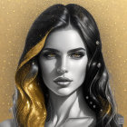 Golden-haired woman in cosmic-themed digital portrait