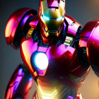 Detailed Close-Up of Red and Gold Armored Suit with Glowing Energy Sources