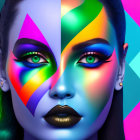 Geometric Multicolored Makeup Art on Woman's Face