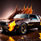 Vintage Car with Chocolate and Flame Paint Job on Brown Background