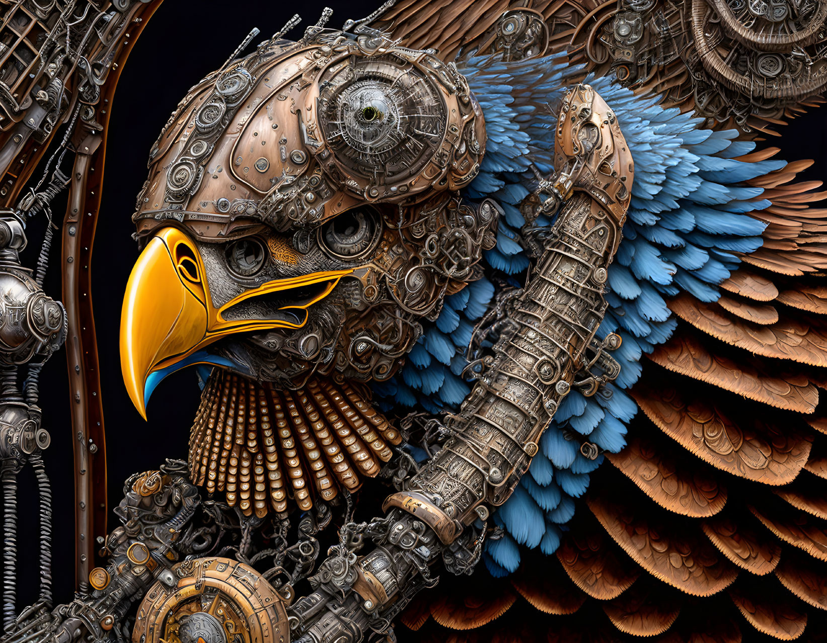 Detailed Steampunk Mechanical Eagle with Gears & Metallic Feathers