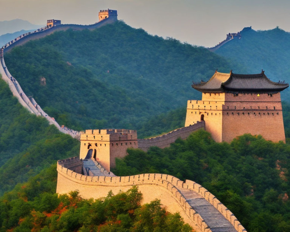 Ancient Great Wall of China at Sunset