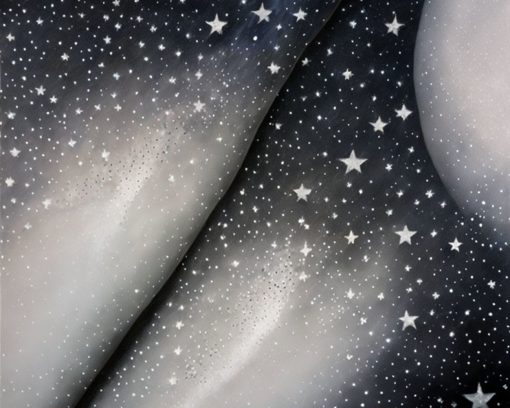 Monochromatic cosmic scene with swirling galaxies in grayscale