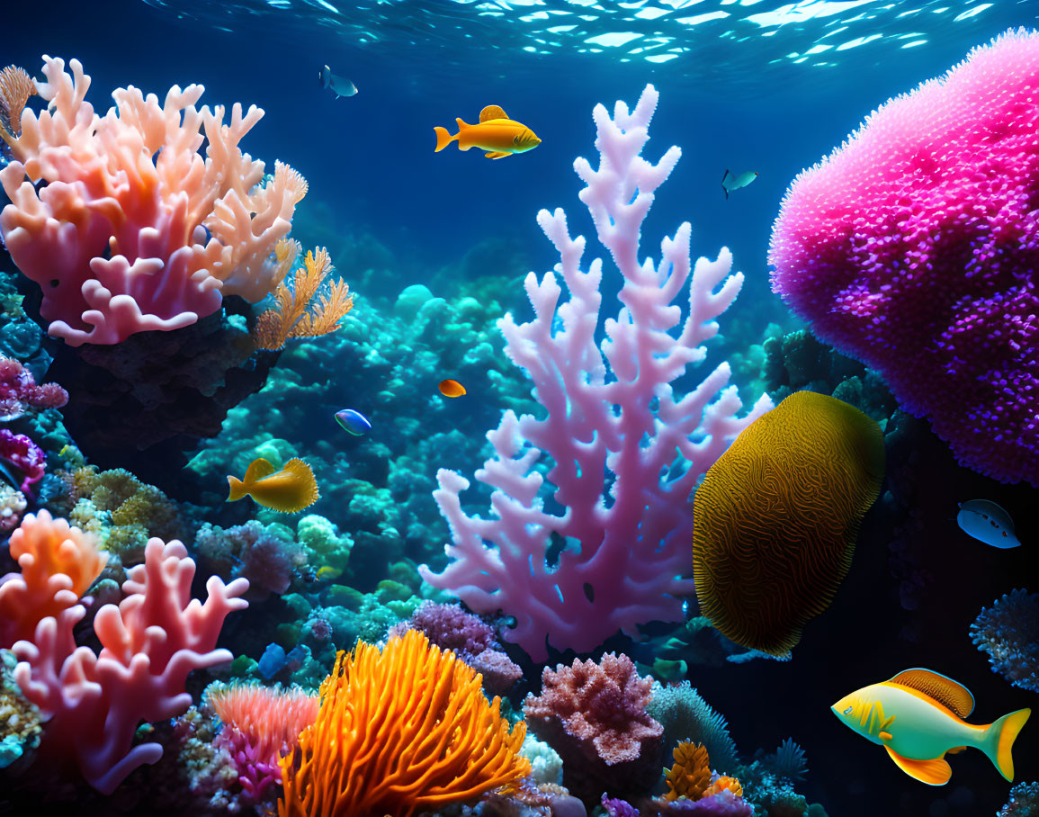 Colorful Coral and Tropical Fish in Vibrant Underwater Scene