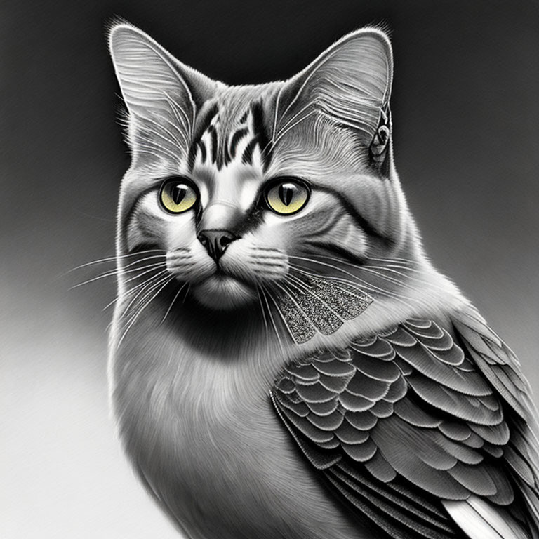 Monochromatic cat and owl hybrid with yellow eyes